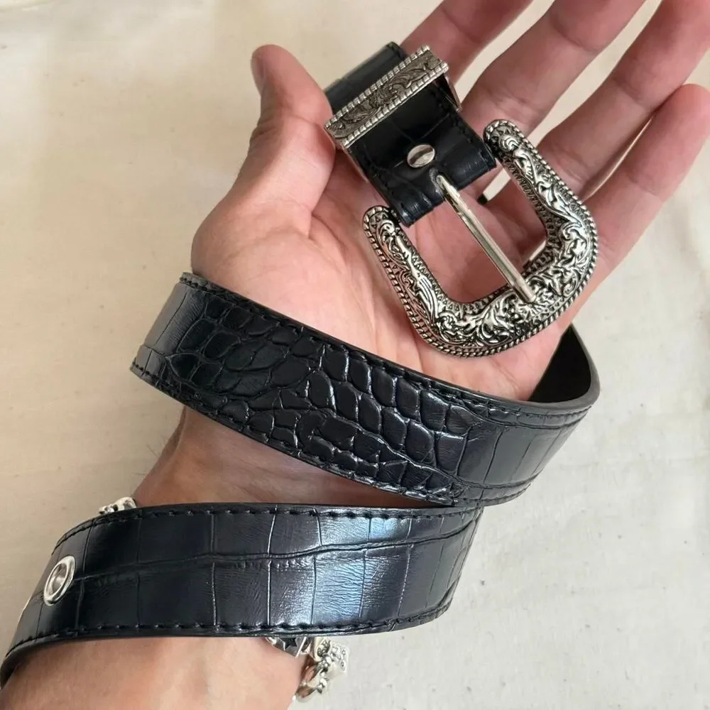 y2k style american western boho black snakeskin reptile belt